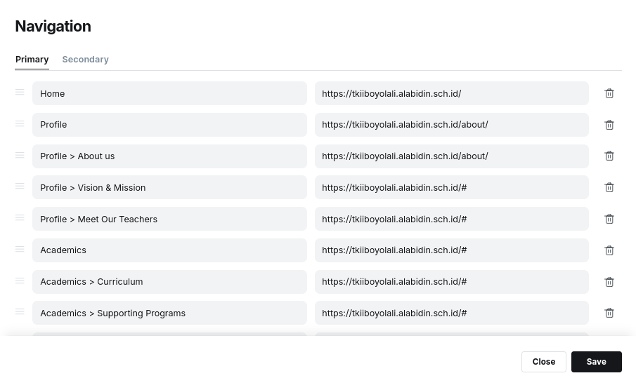 Pengaturan Primary Navigation di Ghost